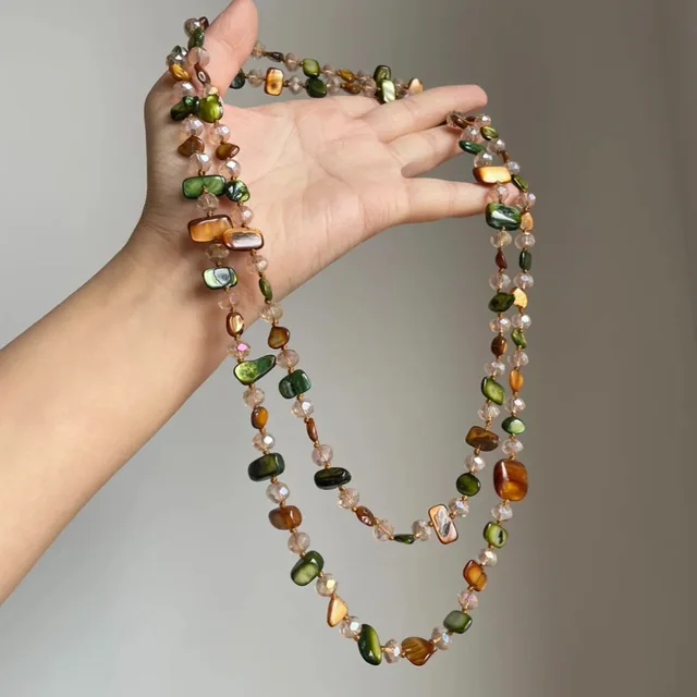 ZAKOL Vintage Bohemian Multicolored Shell Beaded Double-Layer Necklace Trendy Vacation Stacking Long Necklace Jewelry