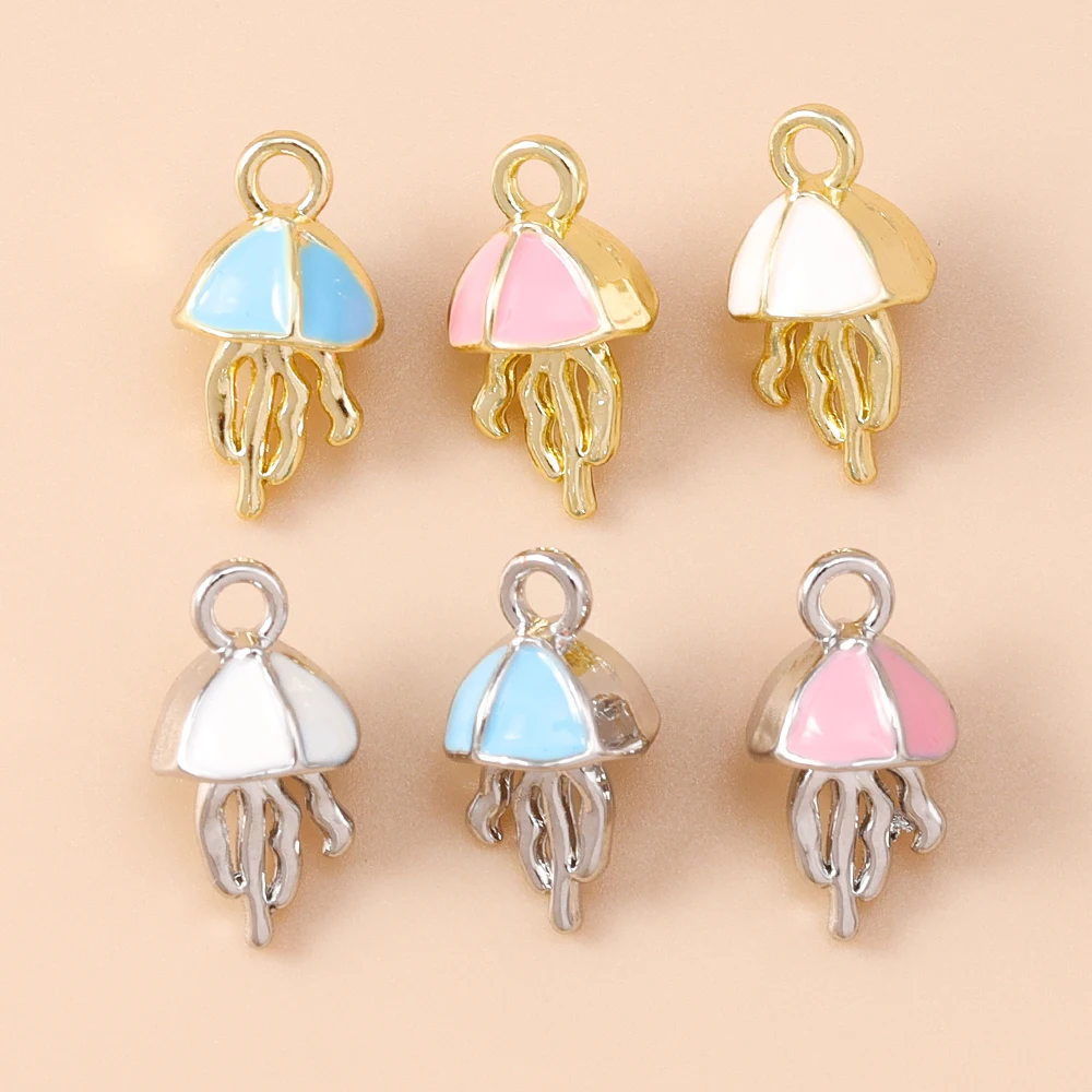 Leslie 5 Stück Niedliche Meerestier-Emaille-Mini-Quallen-Anhänger für Marken-Sterlingsilber-Armbänder DIY-Anhänger
