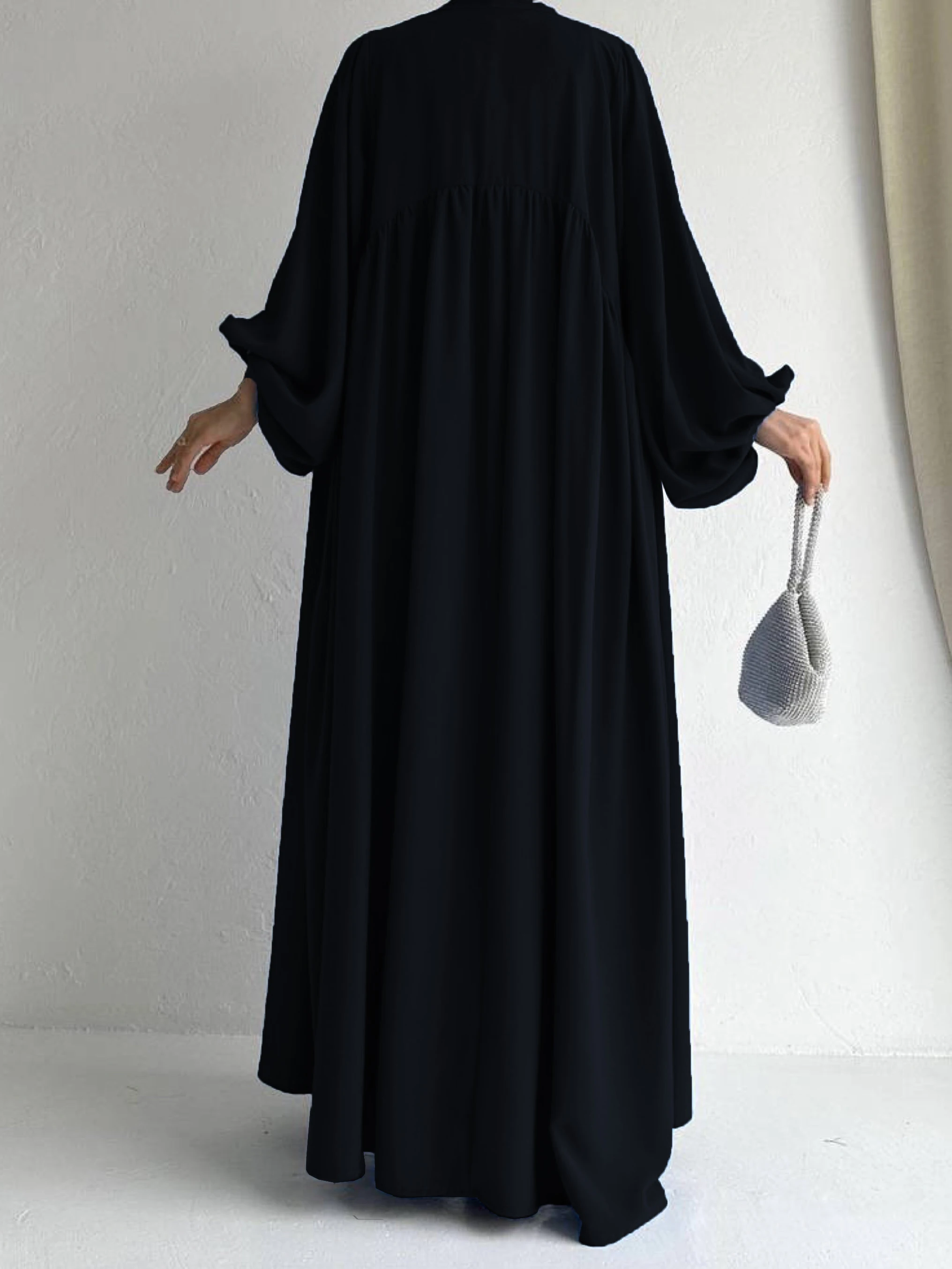 Scd8156fa095540dbb2cf2e7daf87eea6A kebaya Ramadan Elegant Solid Two-piece Set Dress, Open Front Coverup and Tie Waist Abayas Outfits, Islam Women's Clothing Mallzona