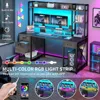 Computer Desk with Drawers & Power Outlets, 59" Home Office Desk with Hutch, Gaming Desk with LED Lights, Grey 4