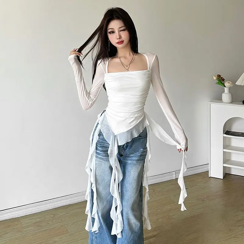 Square Collar Navel Irregular Top Women