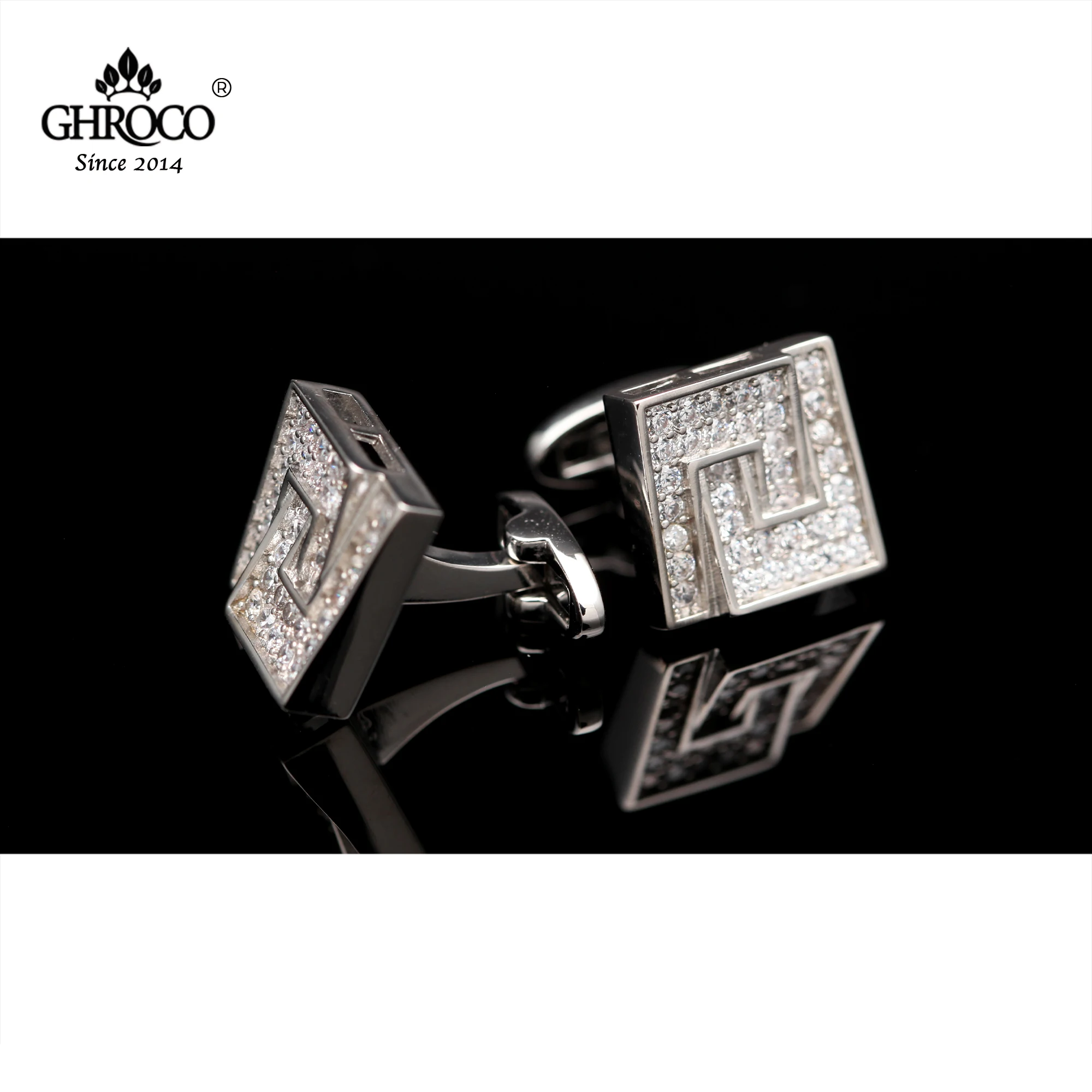 GHROCO High Quality Exquisite Glass Inlaid Shaped French Shirt Cufflinks Fashion Luxury Gifts Business Men and Women Groomsme