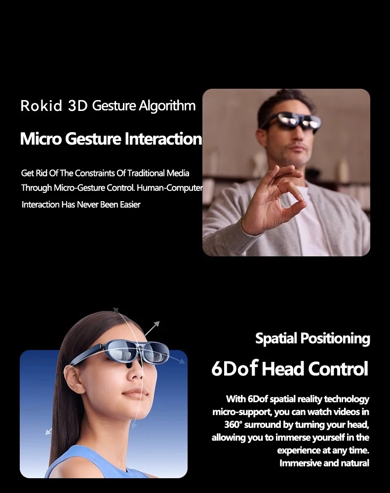 New Rokid MAX PRO Smart Glasses AR Glasses 8GB+128GB 7620mAh Battery Life 27w Fast Charging Augmented Reality