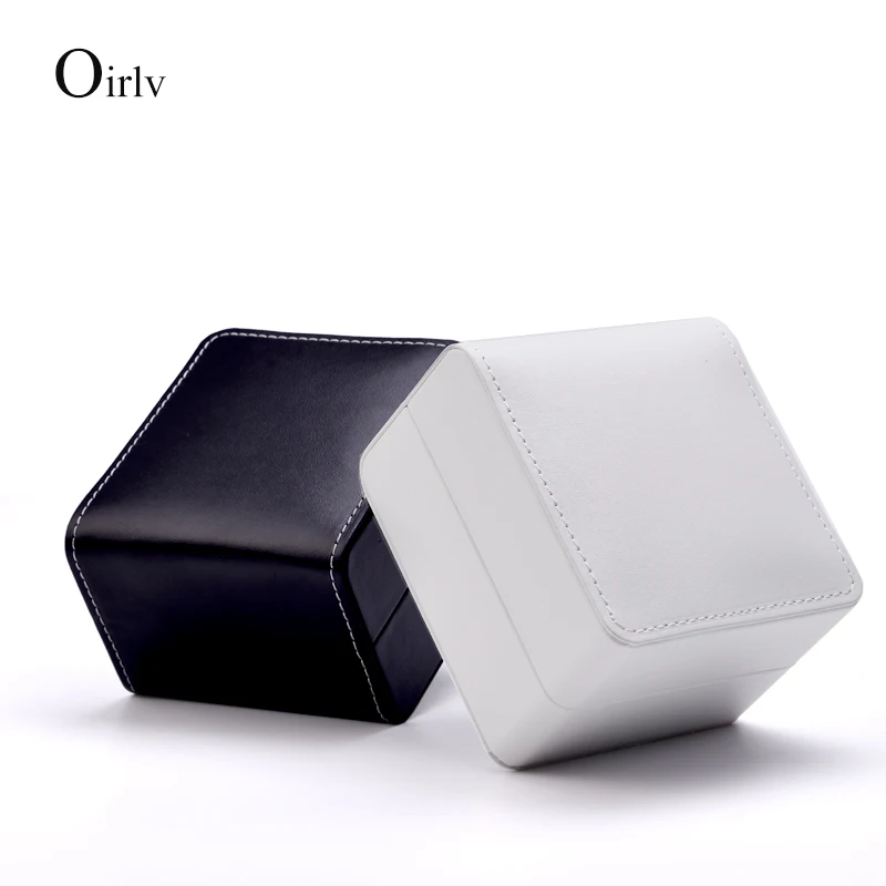 Oirlv Fashion PU Leather Wristwatch Display Case Organizer for Men and Women Black Single Watch Gift Box