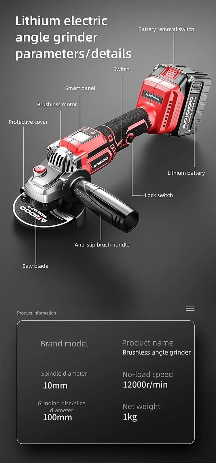 Brushless Angle Grinder Multi-functional Cordless Grinder Wireless grinding cutt