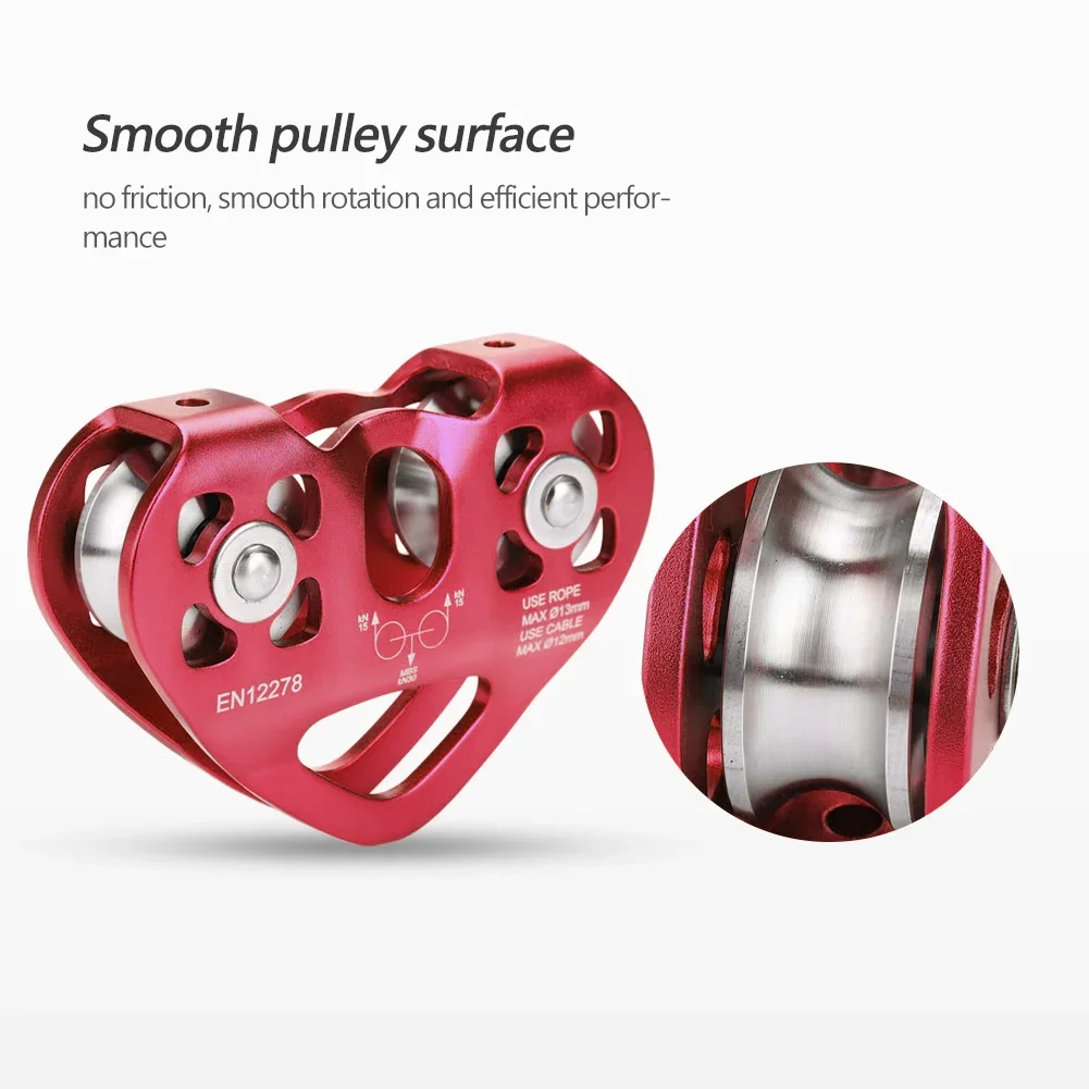 30KN Climbing Dual Pulley Aluminum Zip Line Pulley Large Load Bearing Rock Climbing Equipment