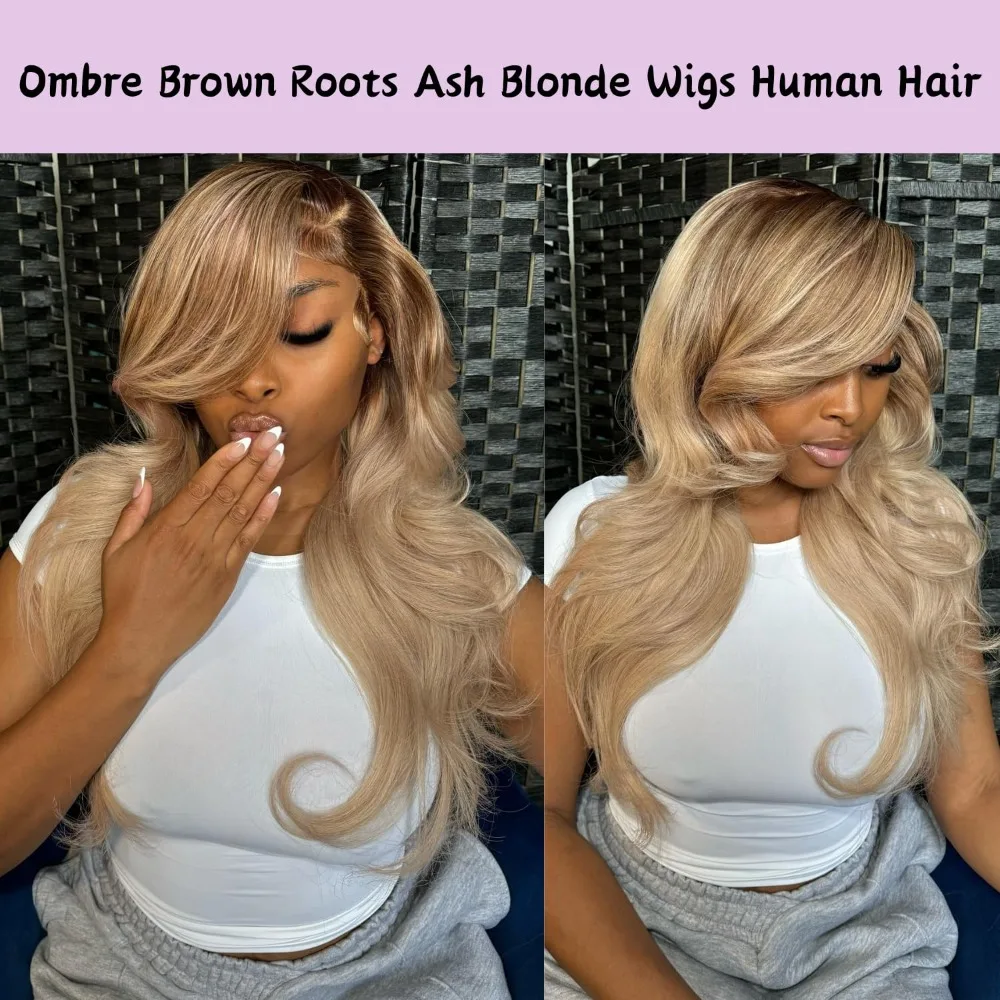 Body Wave Lace Front Wigs Human Hair for Women 13x4 Hd Ombre Brown Roots Ash Blonde Lace Front Wigs 180 Density 3