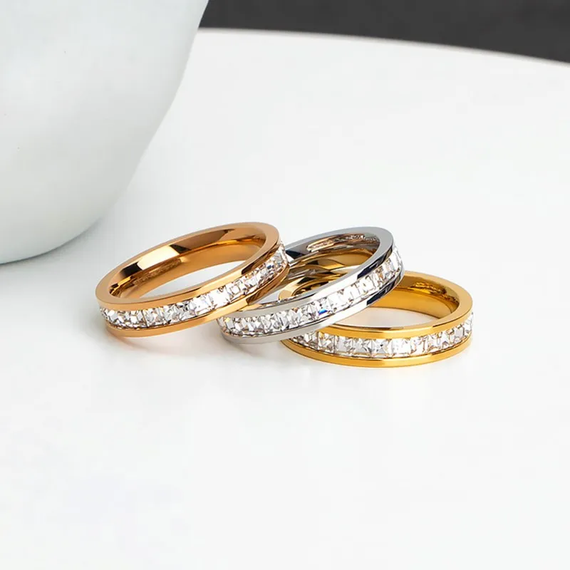 4 мм стальной Штабелируемый CZ вечность кольцо обручальное кольцо для женщин девочки Размер 3-10