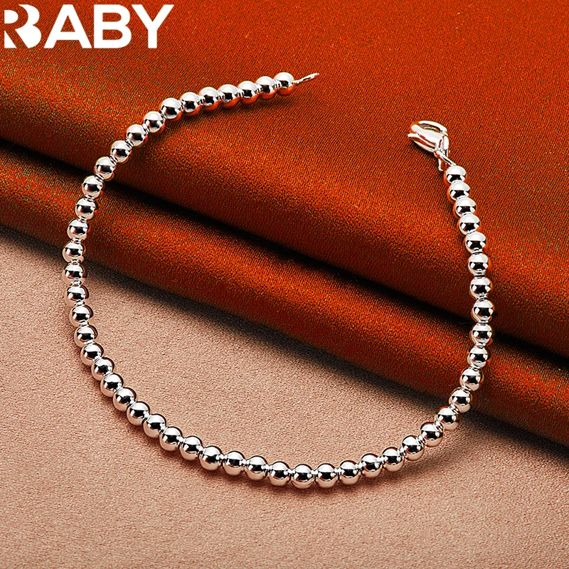 

URBABY 925 Sterling Silver 4mm Smooth Beads Bracelet Chain For Woman Fashion Classic Charm Wedding Engagement Party Jewelry Gift