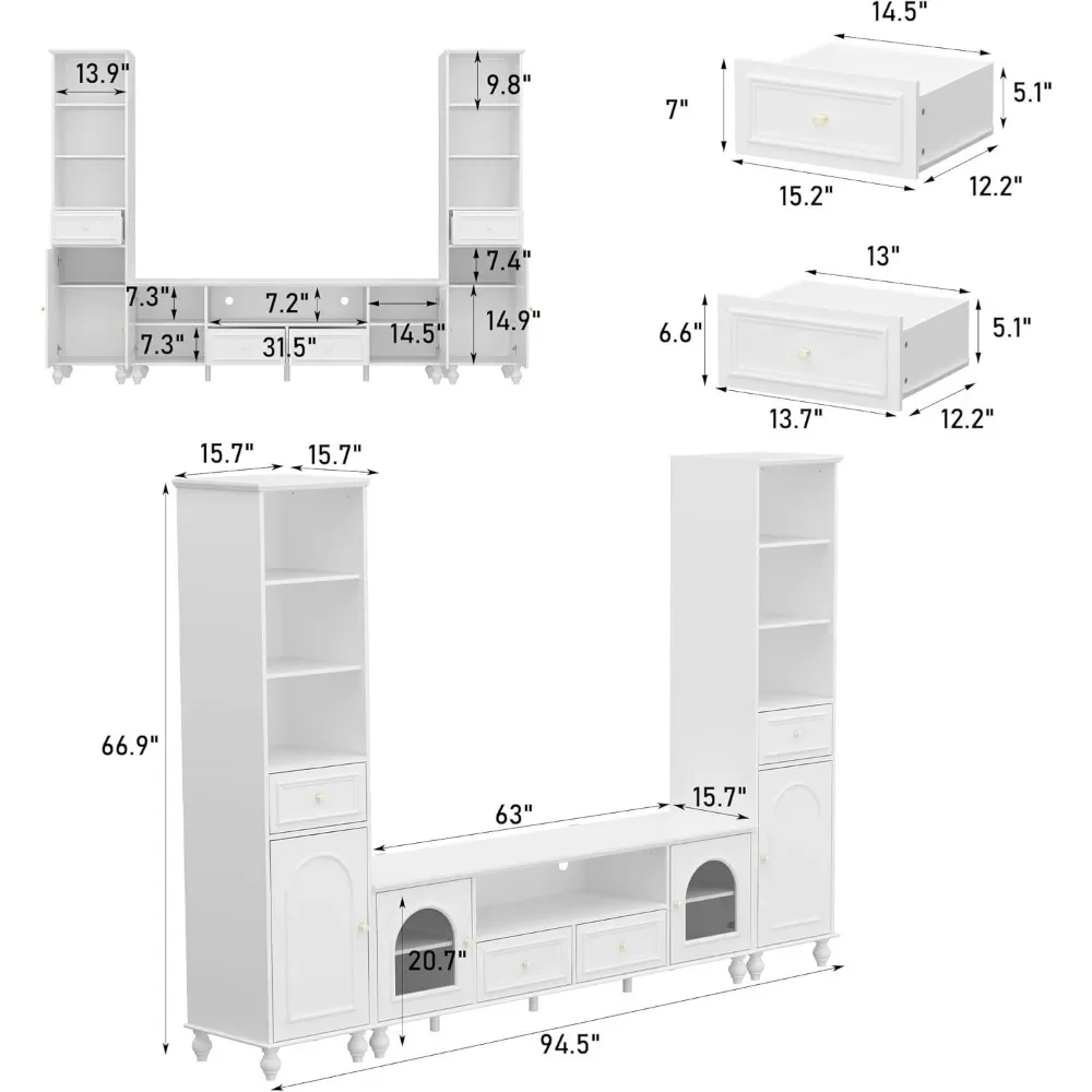 Entertainment Center Wall Unit with Bookshelves for TVs , Stable & Durable Multifunctional TV Stand Media Console Table 3