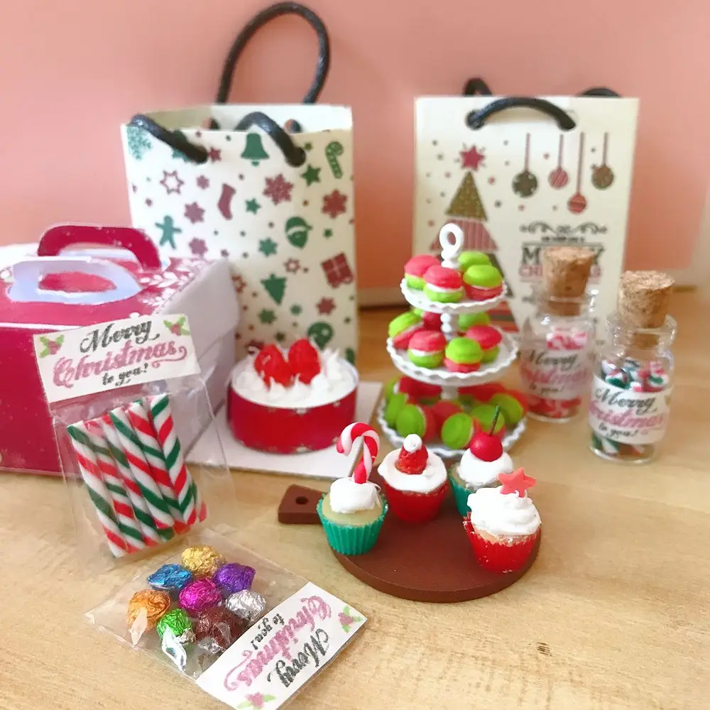 Cute 1/6 Scale Dollhouse Miniature Christmas Gift Mini Cupcake Candy Macaron for Doll House Kitchen Play Toys 2