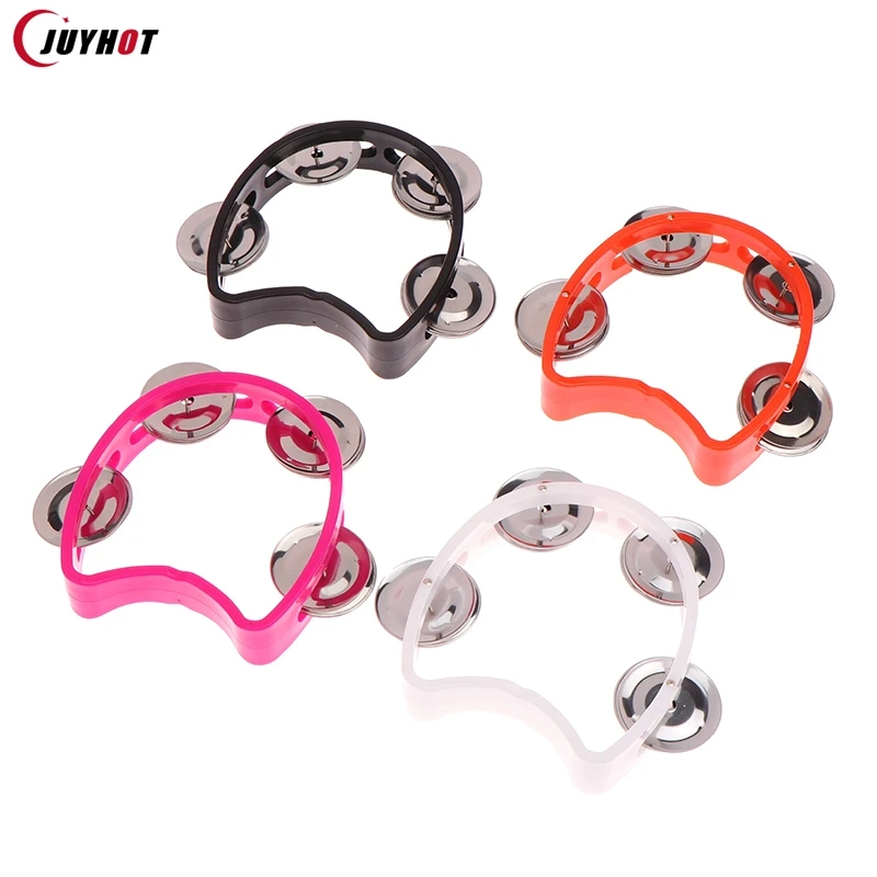 Hand Tambourine Kindergarten Hand-held Tambourine Metal Bells Plastic Rattle Ball Percussion For KTV Party Kids Game Musical Instrument Toy