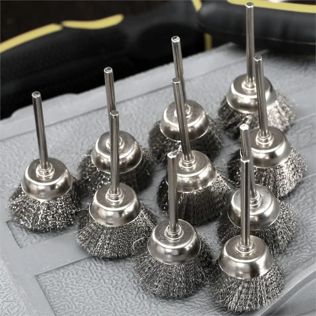 

10pcs/lot 25MM Metal Polishing Brush Wheel for Dremel Accessories Rotary Tools 3mm Shank Steel Wire Cup Brushes for Die Grinder