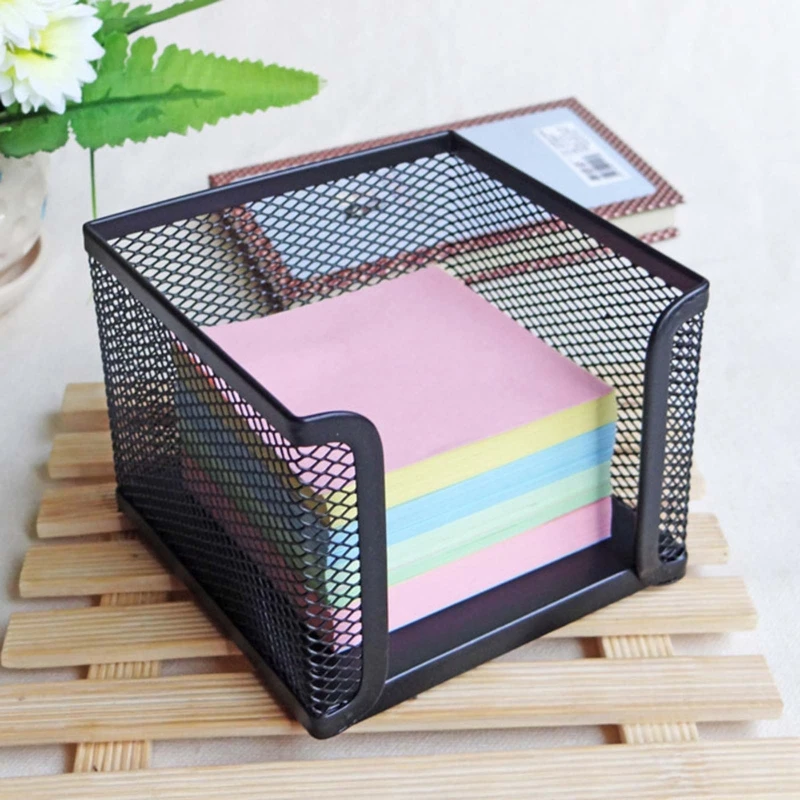 Black Mesh Paper Cube Mini Memo Note Pads Box Holder Storage for Case Display Stand Dispenser for Home Office School