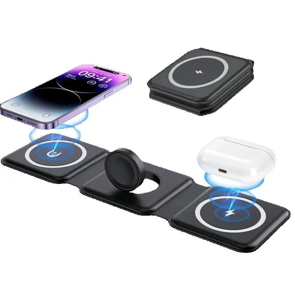 30W 3 in 1 Magnetic Portable Wireless Charger Pad for iPhone 17 16 15 14 Pro Max Apple Watch AirPods Fast Charging Dock Station thumbnail 2