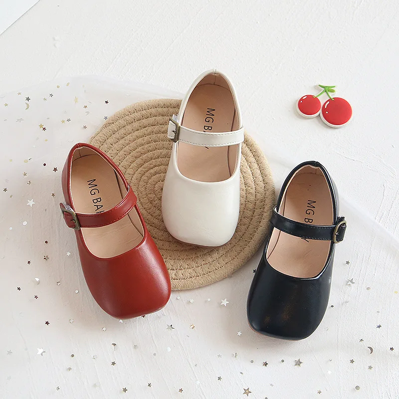 

Spring Autumn New Fashion Shallow Mouth Comfortable Little Girl Princess Shoes Children's Solid Square Head Casual Leather Shoes