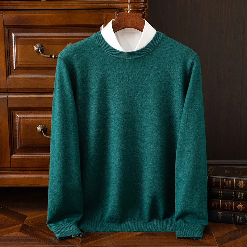 Men's O-neck loose classic pullover pure wool knitted cashmere sweater for autumn and winter
