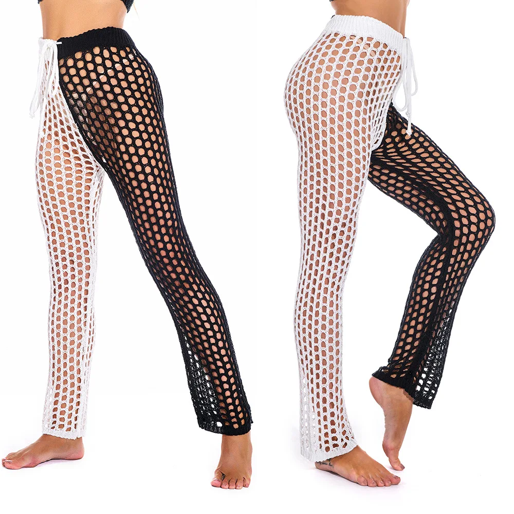 Hollow Out Color Matching Hand Crocheted Casual Pants DIY Woven Sexy Vacation Beach Sun Protection Pants