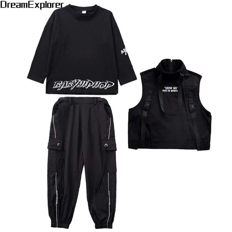 Boy Hip Hop Girl High Collar Vest Cargo Pants Outfits Child Sweatshirt Joggers Street Dance Kids Waistcoat Streetwear Costumes - Image 5