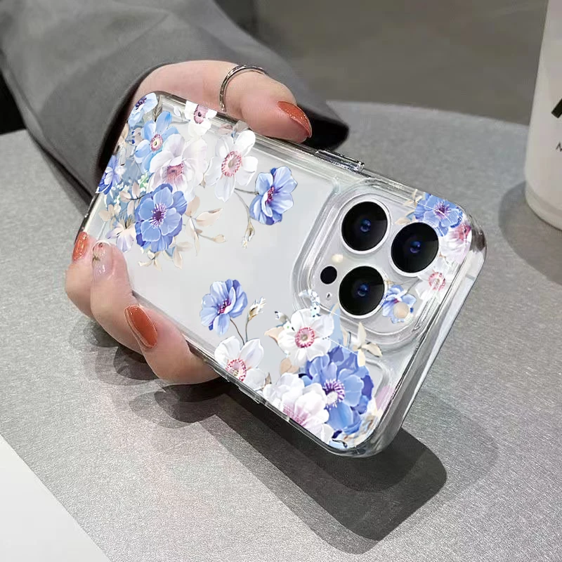 Floral Transparent Shockproof Soft TPU Phone Case with Bumper Cover