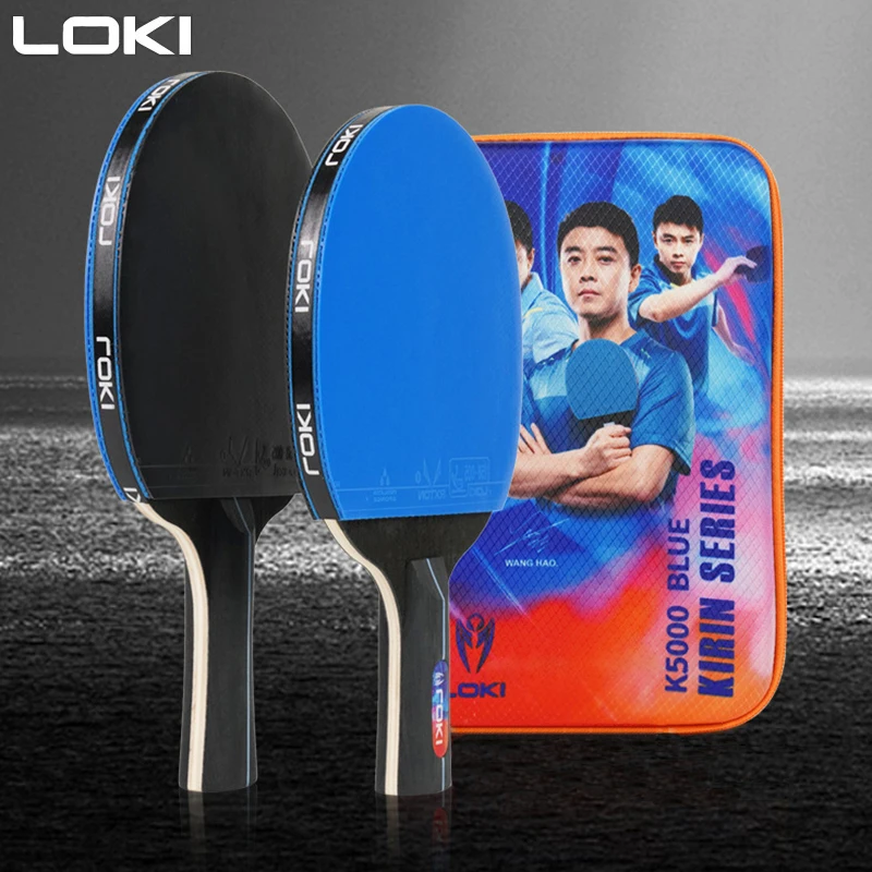 

LOKI K5000 Table Tennis Racket Set 2Pcs 5 Poplar Wood Blade Ping Pong Racket with Double Sticky Rubber for Home Entertainment