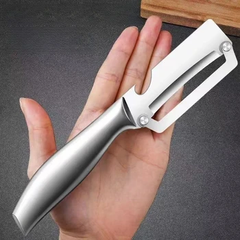 Pelapatate per canna in acciaio inossidabile Pelapatate da cucina interamente in acciaio Pelapatate per frutta Apribottiglie Gadget da cucina 2 in 1 Pressa per aglio 1