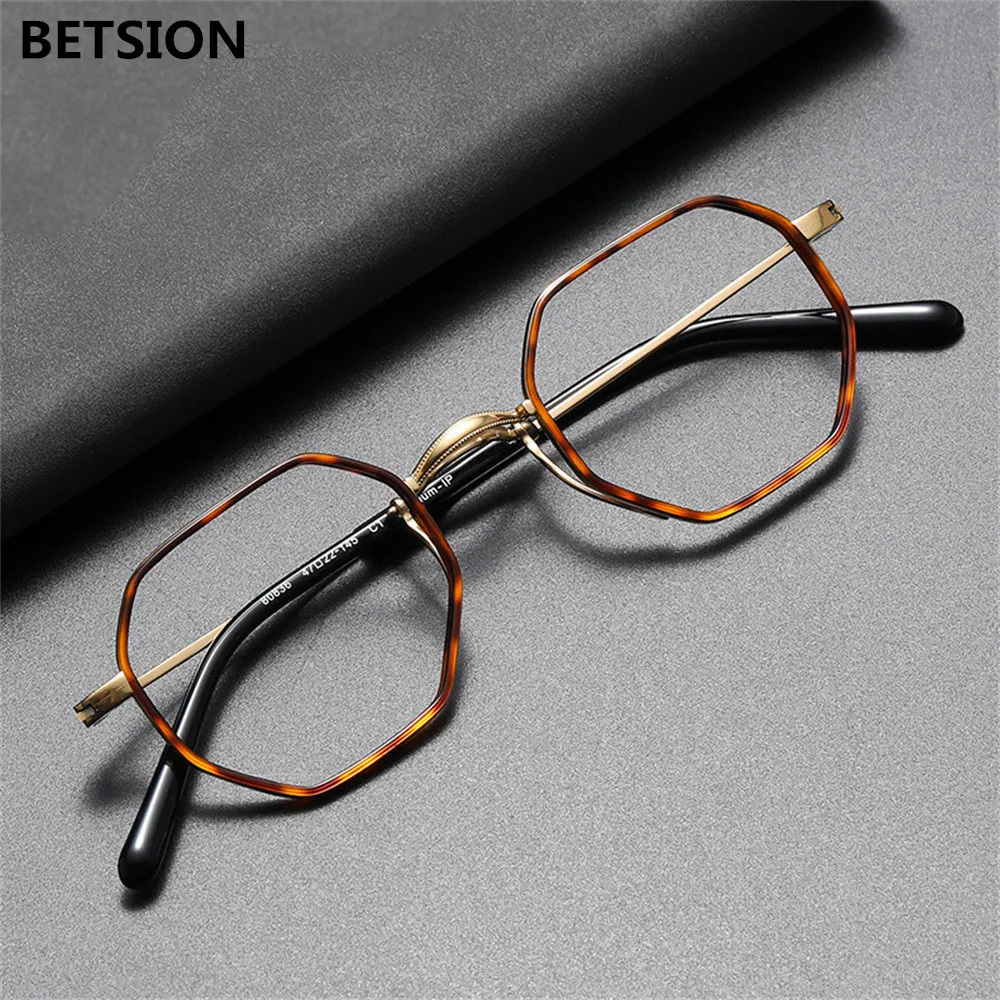 

Titanium Polygon Acetate Retro Eyeglasses Frames Vintage Full Rim Glasses Mens Women Unisex Rx able Optical Eyewear Spectacles