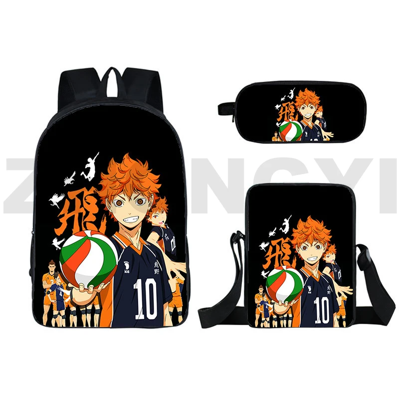 

3D Anime Haikyuu Backpack 3 In 1 Set Bookbag 16 Inch Nekoma Bagpack Karasuno Daily Pack for School Teenagers Girls Shoyo Hinata
