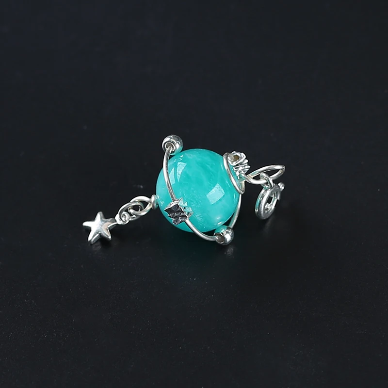 천연 아마조나이트 펜던트, 황동 도금 실버, 여성용 원형 구슬, 천연 원석 쥬얼리, 14mm, 1 개