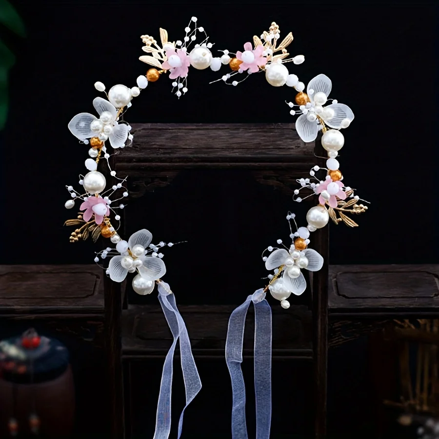1 Piece of Beautiful Princess Pearl Flower Garland Headband Wedding Wedding Bride Bridesmaid Headdress