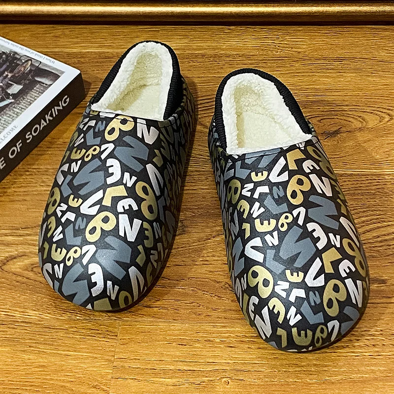 

Men Slippers Platform Winter Slip-on Round Toe Comfortable Waterproof Casual Shoes The New Main Push Plus Velvet Popular Model