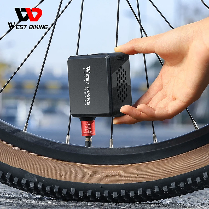 WEST BIKING Mini Electric Bike Pump 150PSI Powerful Air Compressor Pressure Display Car Motocycle MTB Road Bike Tire Inflator