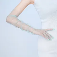 Women Long Sheer Tulle Gloves for Bridal Wedding Accessories Party Transparent Finger Gloves - Image 4