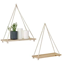 Wood Hanging Shelves for Wall Swing Rope Rustic Floating Shelf Set of 2 Wall Display Shelving Rack for Living Room Bedroom 1