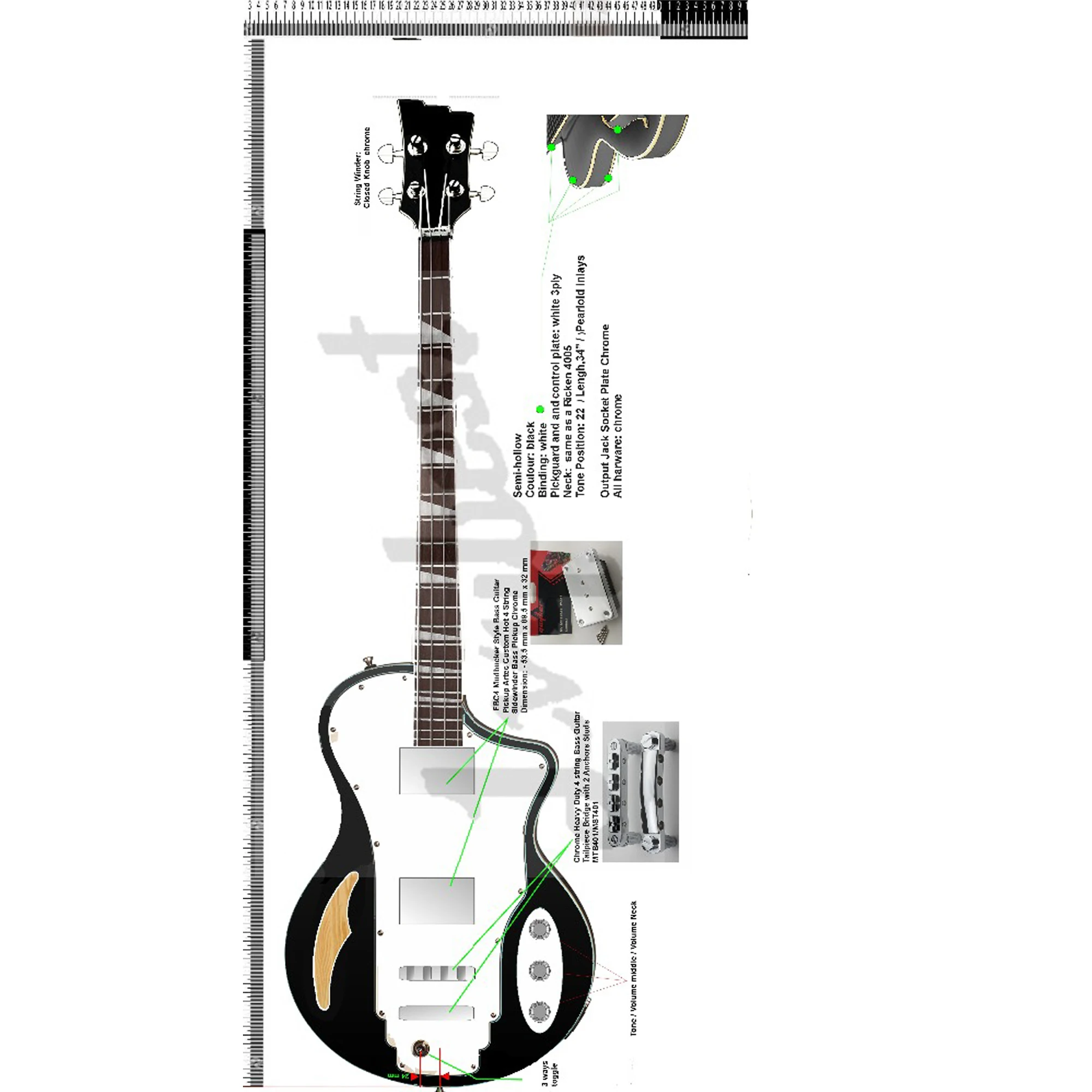 CustomizedBodyShapeAndHeadstockShape4StringElectricBassGuitar