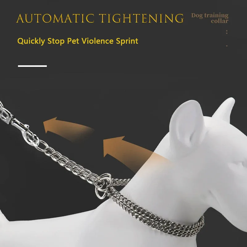 Dog Collar Metal Adjustable Double Row Telescopic Chain Triple Ring Explosion-Proof Punch 35-70cm Dog Training Supplies