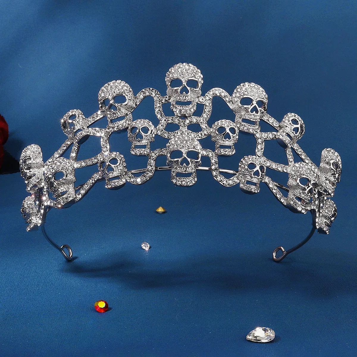 Rhinestone Skull Halloween Crown Silver Color Goth Punk Hair