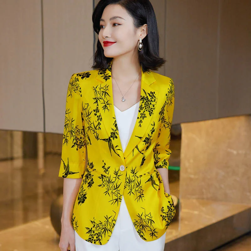 

Quality Spring Summer Women's Korean Fashion Elegant Loose Medium Sleeve Jacket Office Leisure Blazer Thin Cardigan Coat Top 4XL