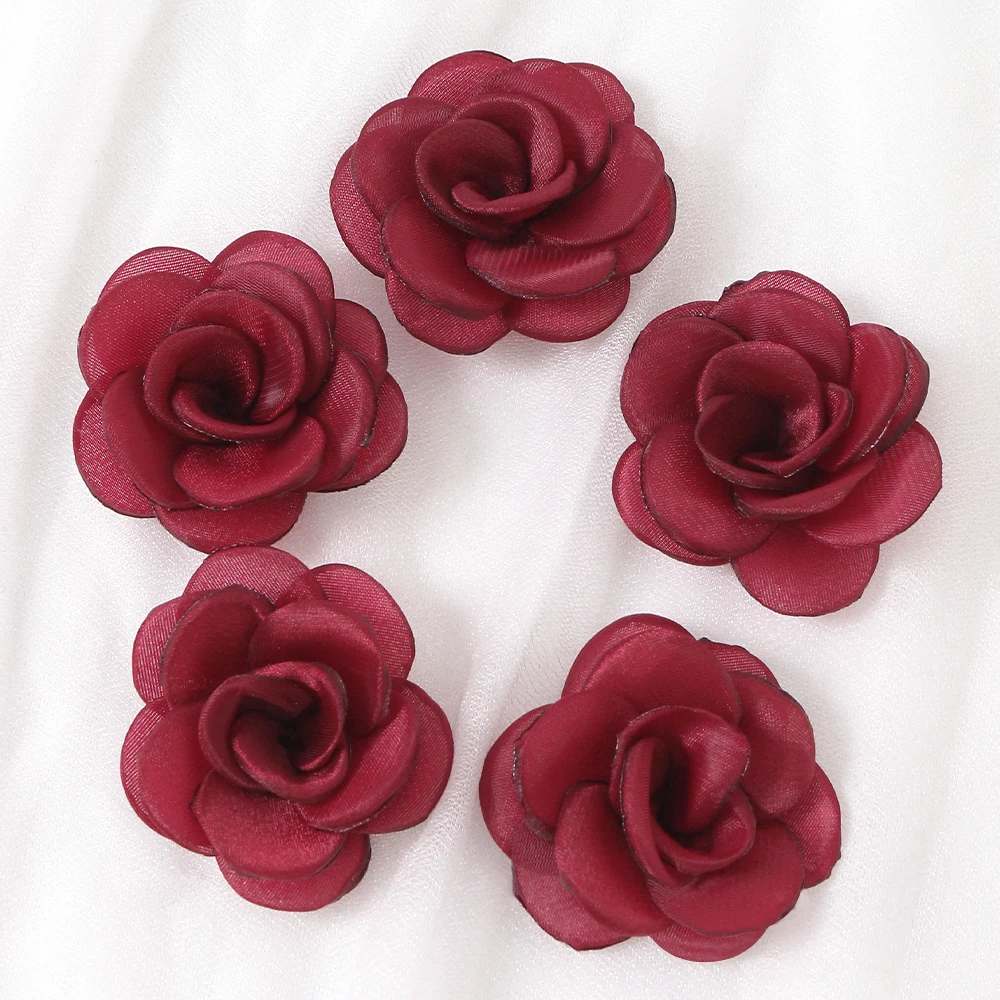Elegant White Chiffon Camellia Rose Fabric Flowers - Set of 8