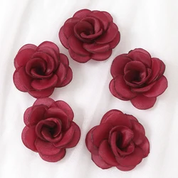 Elegant White Chiffon Camellia Rose Fabric Flowers - Set of 8 (Red)