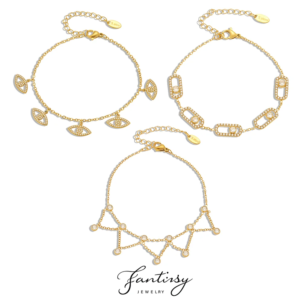 Luxus-Armband aus Edelstahl 316, vergoldet, Zirkon, Damenmode, geometrisch, wasserdicht, Fußkettchen, exquisiter Damenschmuck