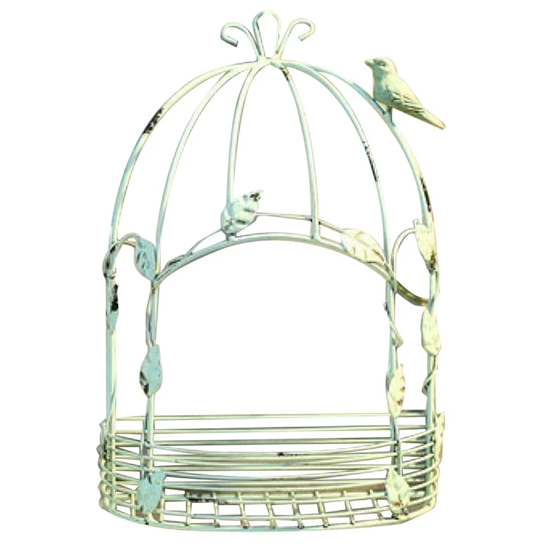 

Vintage Country Wall Hanging Wire Iron Half Bird Cage Flower Pot Garden Decoration Retro Birdcage Storage Rack Pot