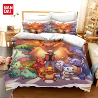 Ensemble de literie Pokemon Anime Cartoon pour enfants, housse de couette pour chambre à coucher, literie pour garçon et fille, simple, double, roi, housse de Pikachu athlon, cadeau 5
