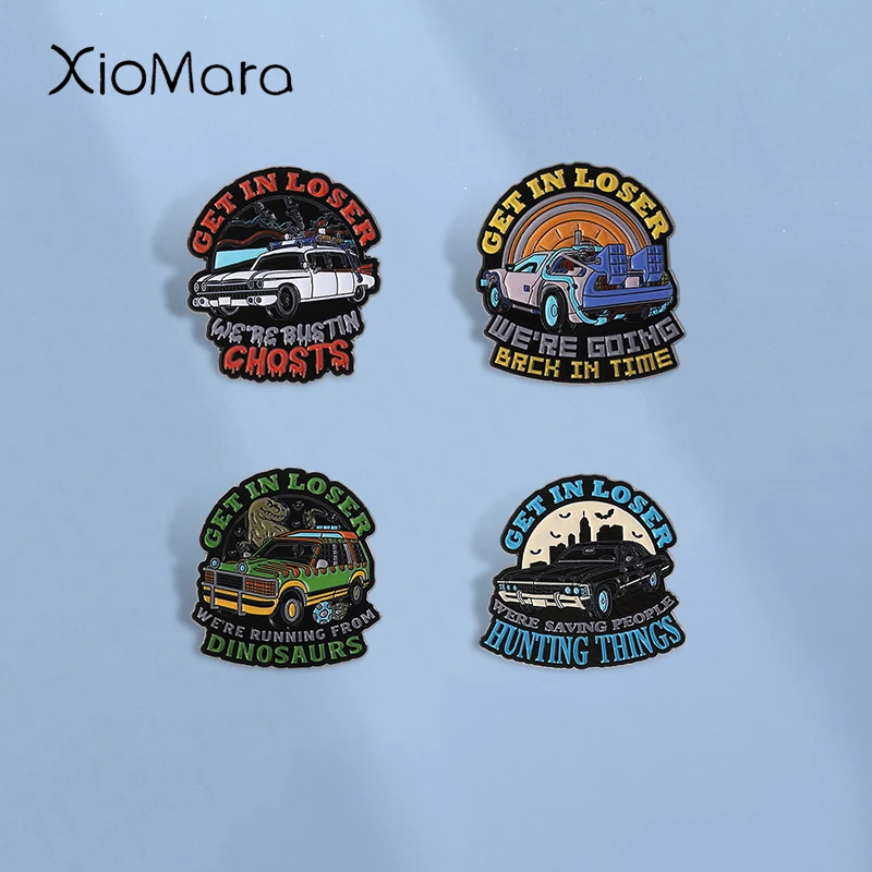 Racing Anime Filme Emaille Pins Benutzerdefinierte WE'RE GOING BACK IN TIME Broschen Revers Abzeichen Kleidung Gothic Schmuck Geschenk für Freunde