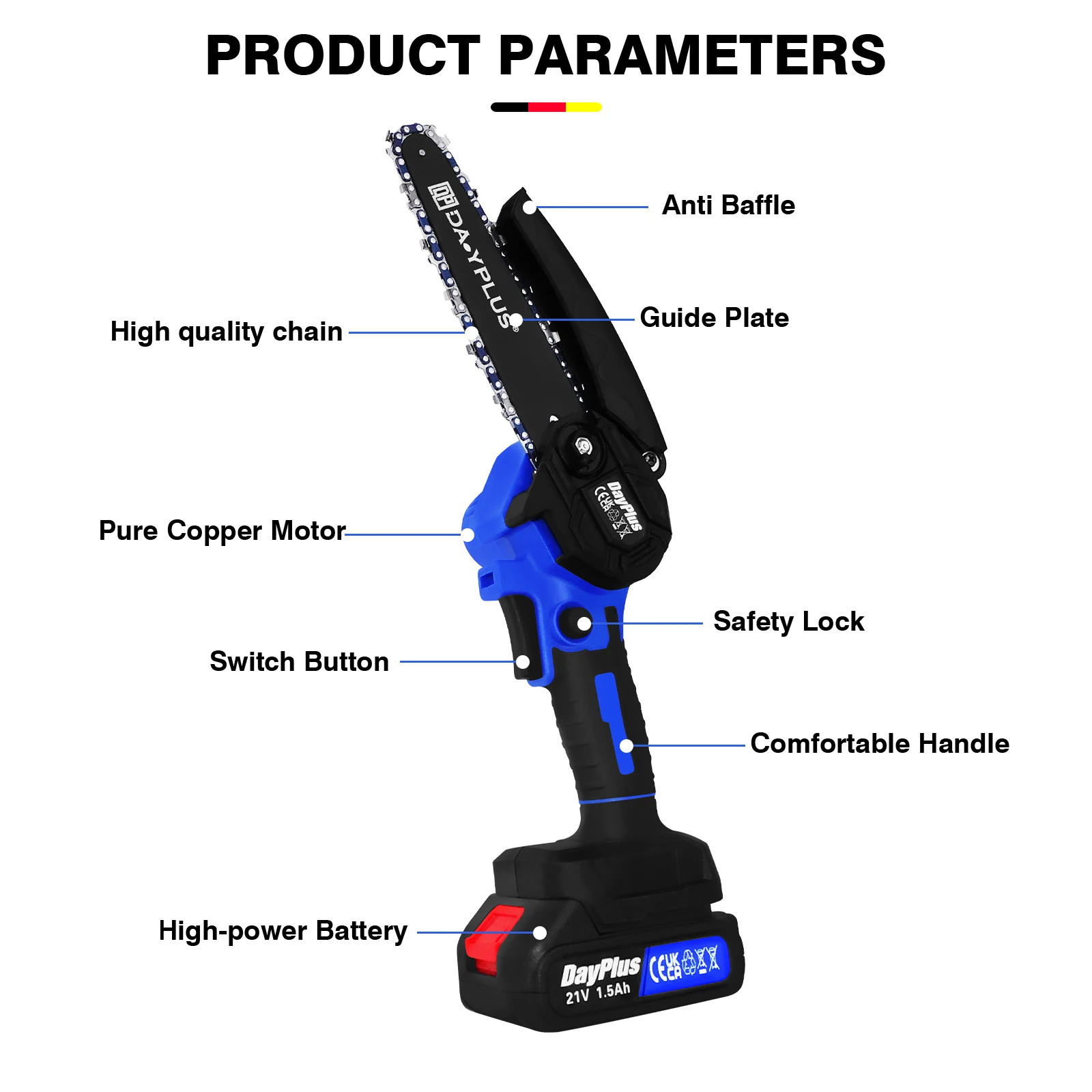 Cordless Chainsaw 6 Inch, Battery Powered Mini Chainsaw, Portable Handheld Chainsaw for Gardening Pruning, 2 Batteries 2