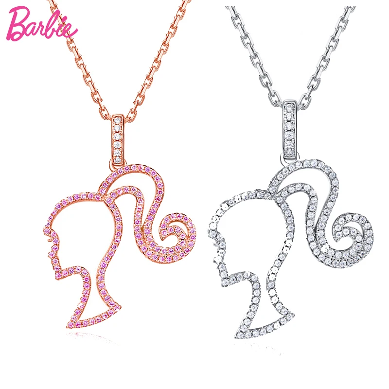 S925 Silver Barbie Necklace Hollow Head Pattern Clavicular Chain Jewelry Matching Clothes Fashion Accessory for Girls Women Gift
