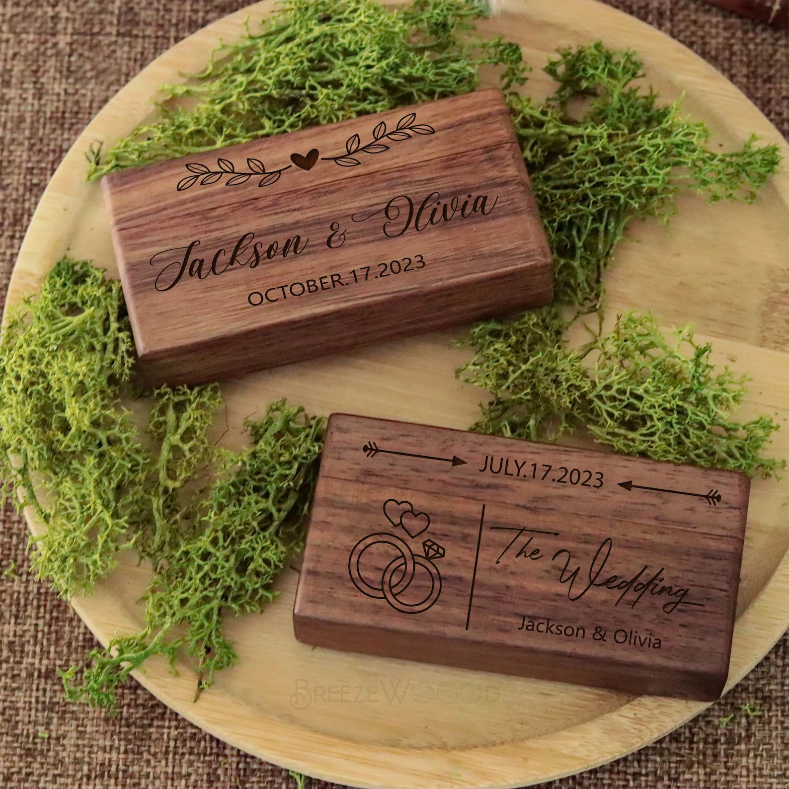 Personalized Wedding Ring Box Wood Double Ring Box, Ring Bearer