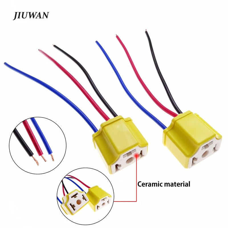 

2 Pcs H4 Female Ceramic Socket Connector Adapter Bulb Base Wire Harness Resistant High Heat Car Headlight Wiring Accessories