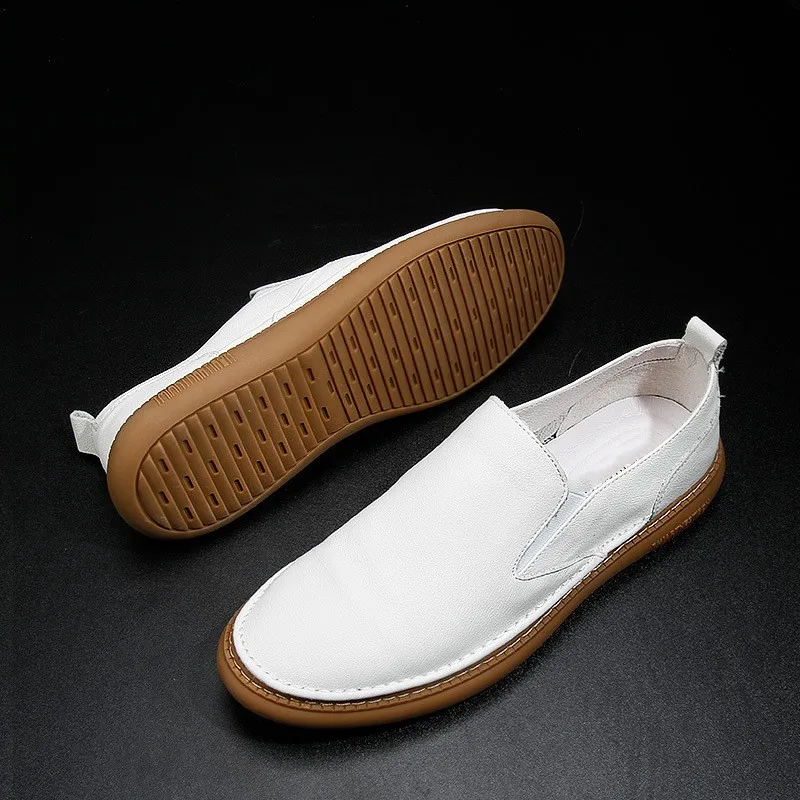 Harajuku Summer White Genuine Leather Mens Loafers Shoes Breathable Slip On Soft Male Casual Flat Sneakers Shoes Calzado Hombre 3