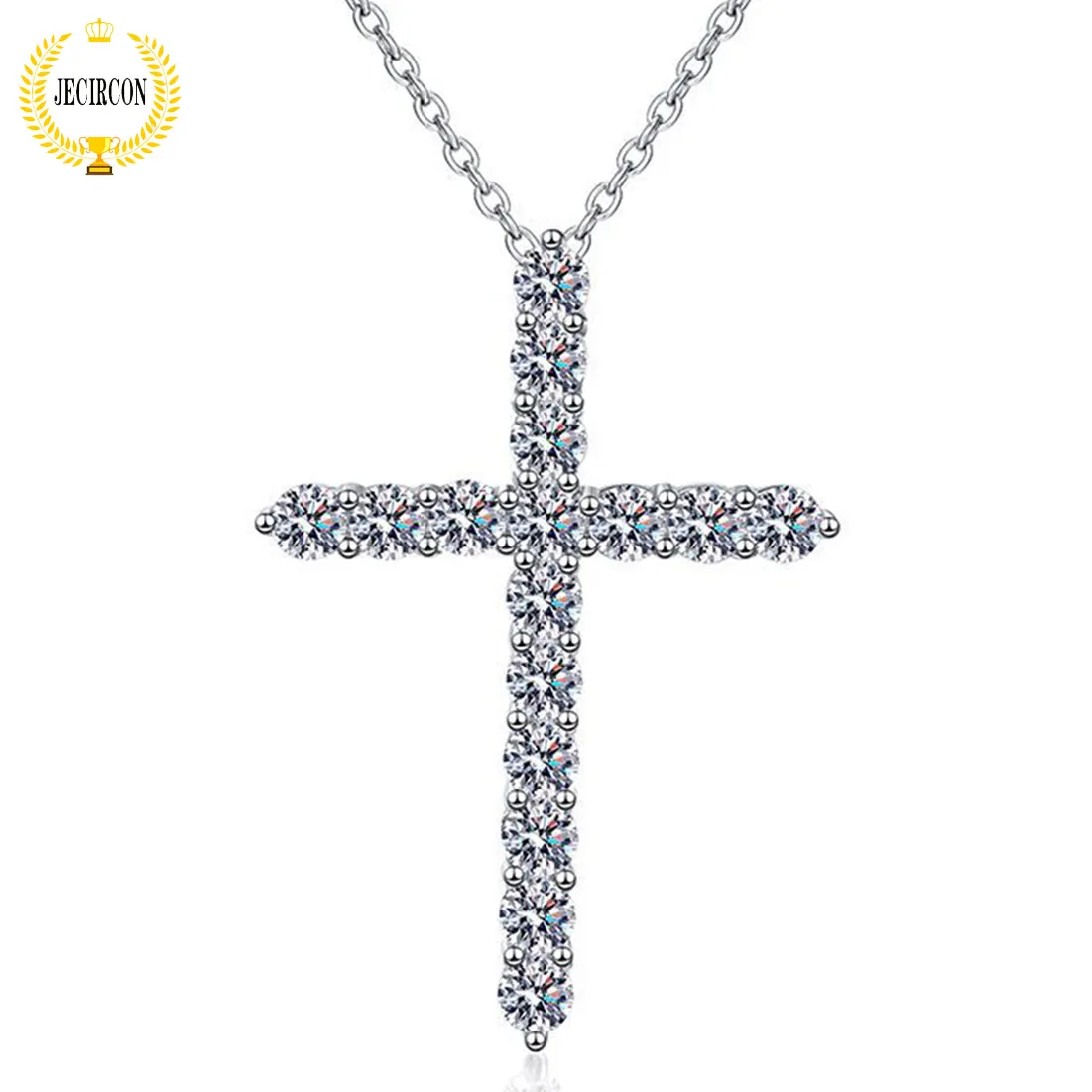 

JECIRCON-925 Sterling Silver Moissanite Necklace for Women Classic Cross Pendant Shiny Lab Diamond Jewelry Total 1.6ct D Color